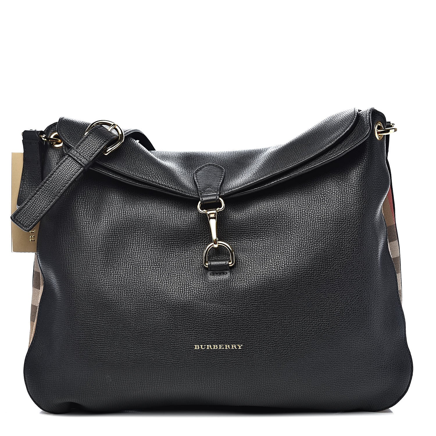 Burberry Derby Calfskin House Check Cornwall Hobo Black 1 of 12