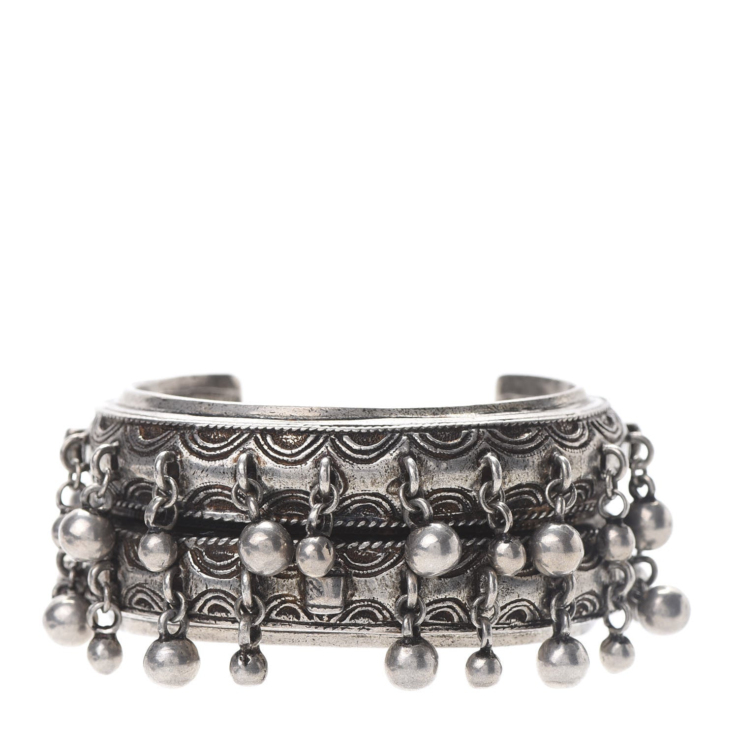 Saint Laurent Brass Marrakech Bell Cuff Bracelet Argent Oxyde 1 of 5