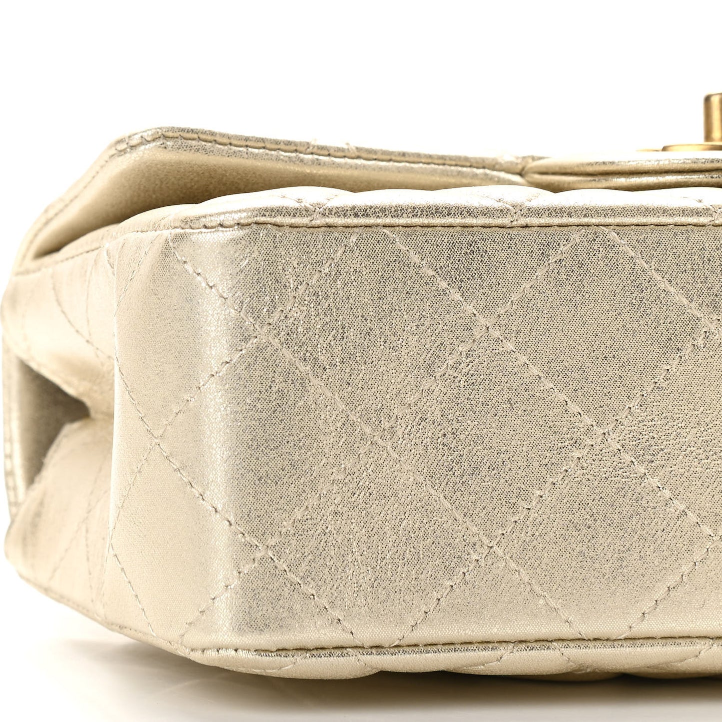 Metallic Lambskin Quilted Mini Rectangular Flap Gold