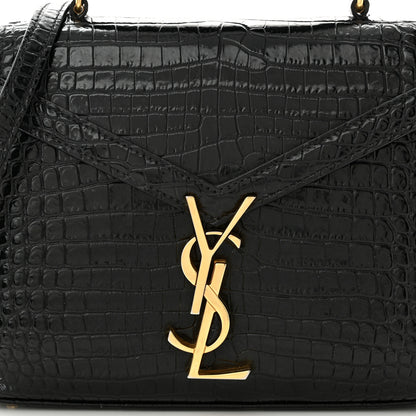 Saint Laurent Calfskin Crocodile Embossed Mini Classic Monogram Cassandra Top Handle Black 7 of 10