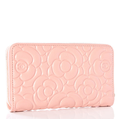 Chanel Caviar Camellia Embossed Small Zip Around Wallet Pink 2 of 11