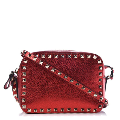 Valentino Garavani Metallic Pebbled Calfskin Rockstud Camera Crossbody Bag Rosso Valentino 1 of 10