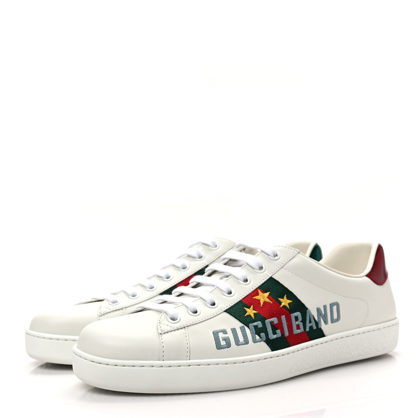 Calfskin Web Mens Gucci Band Ace Sneakers 8.5 White