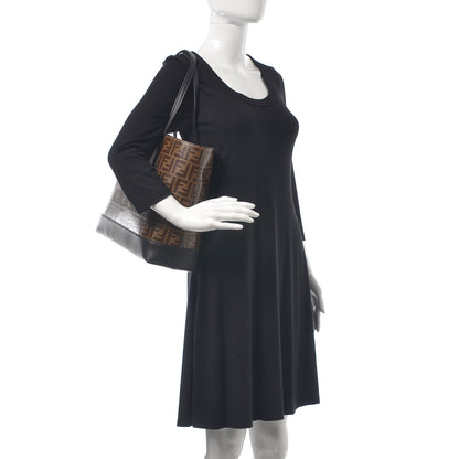 Fendi Glazed Fabric Vitello Century FF 1974 Stamp Patch Shopping Tote Mogano Panna Black 2 of 7