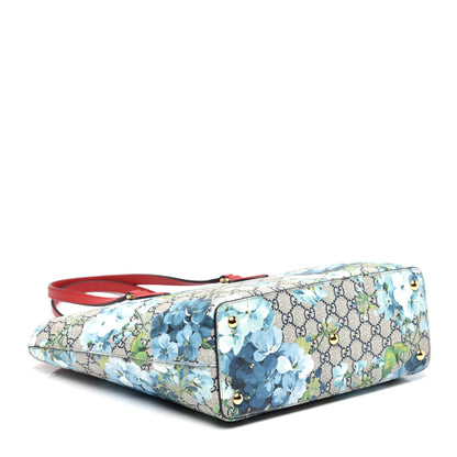 Gucci GG Supreme Monogram Blooms Medium Zippered Bucket Tote Beige Blue Navy Hibiscus Red 4 of 9