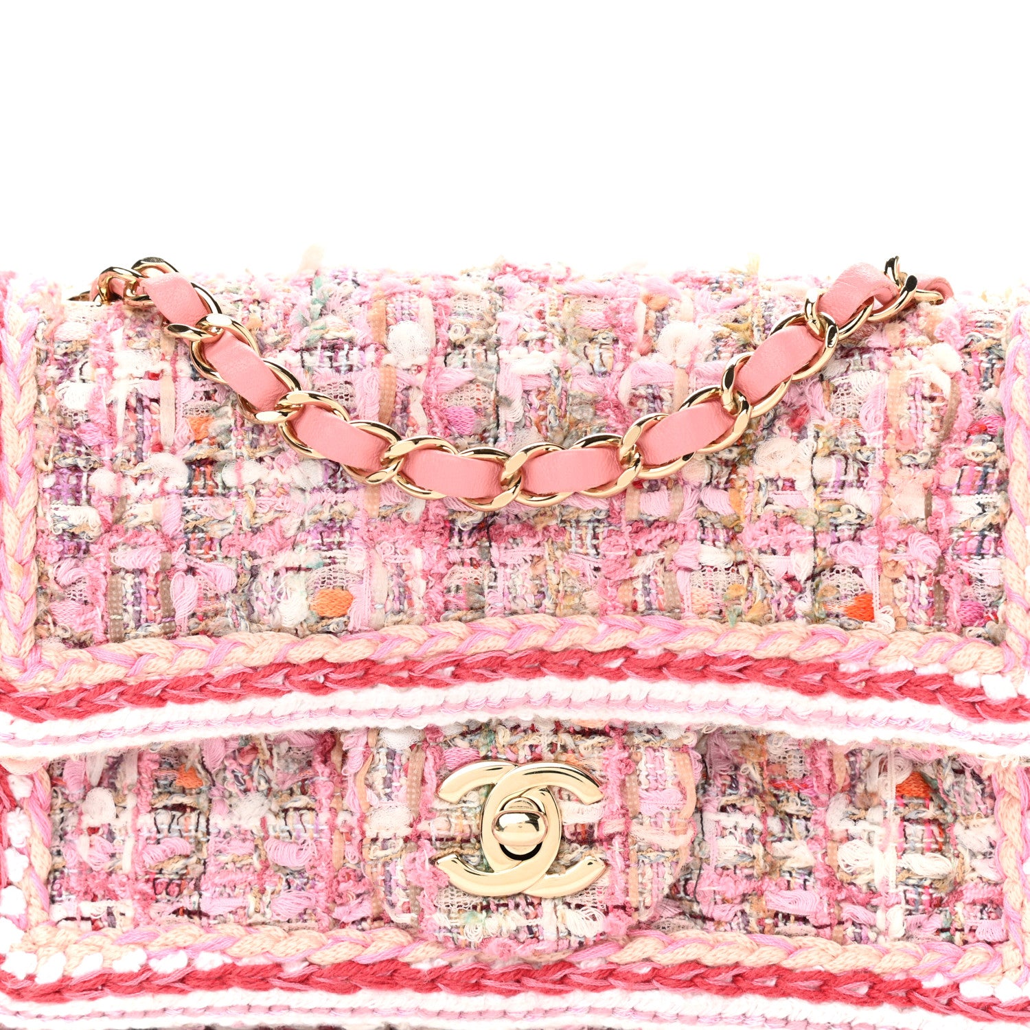 Chanel Tweed Braid Mini Flap White Pink 8 of 14