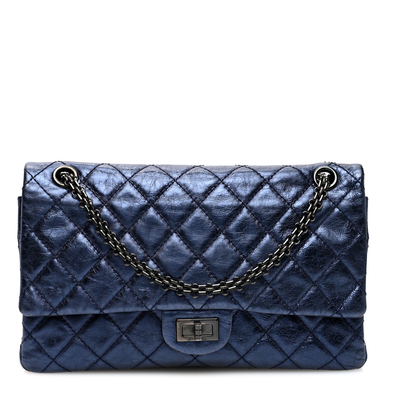 Chanel Metallic Aged Calfskin Quilted 2.55 Reissue 226 Flap Dark Navy Blue 1 of 10