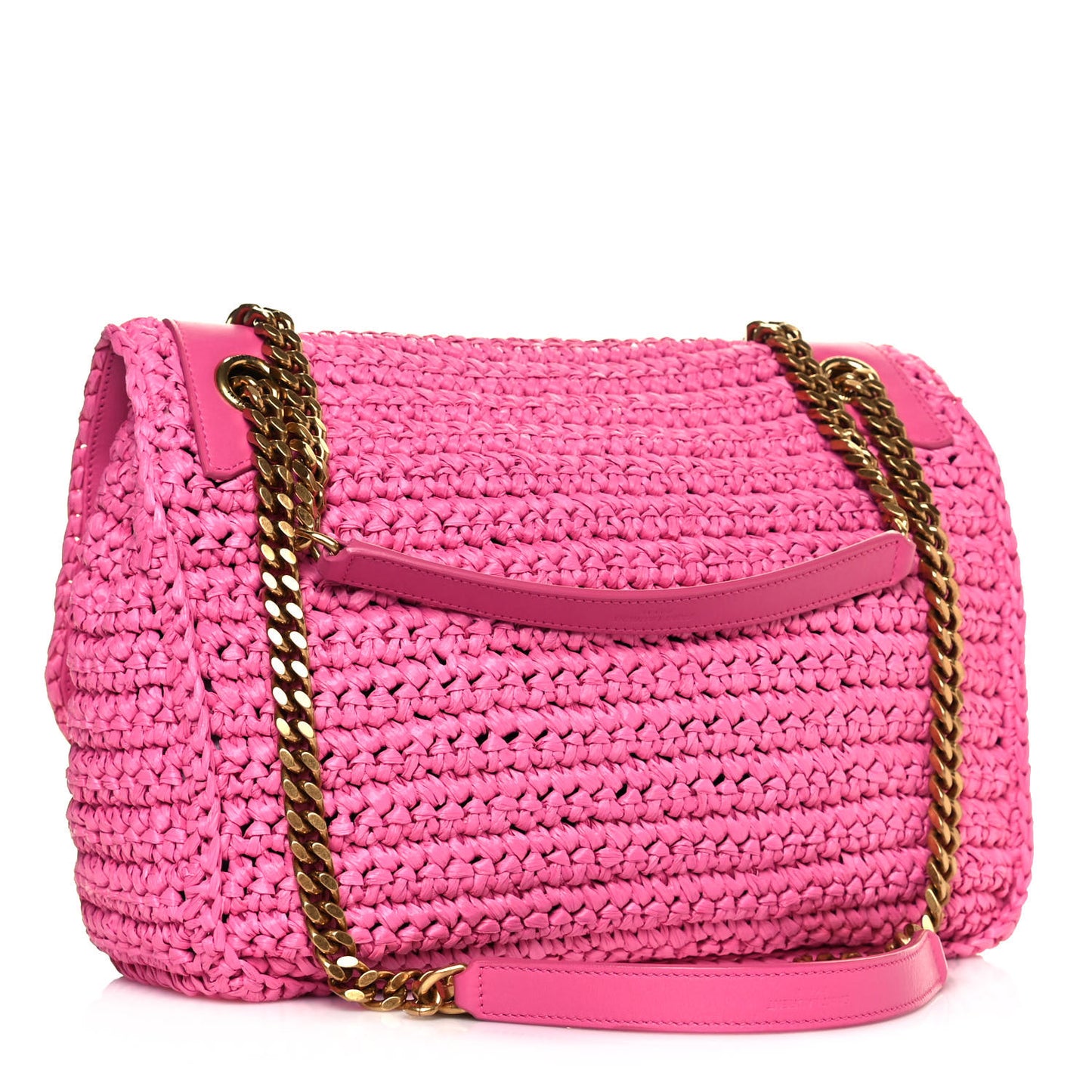 Raffia Calfskin Monogram Medium Niki Chain Satchel Bright Pink
