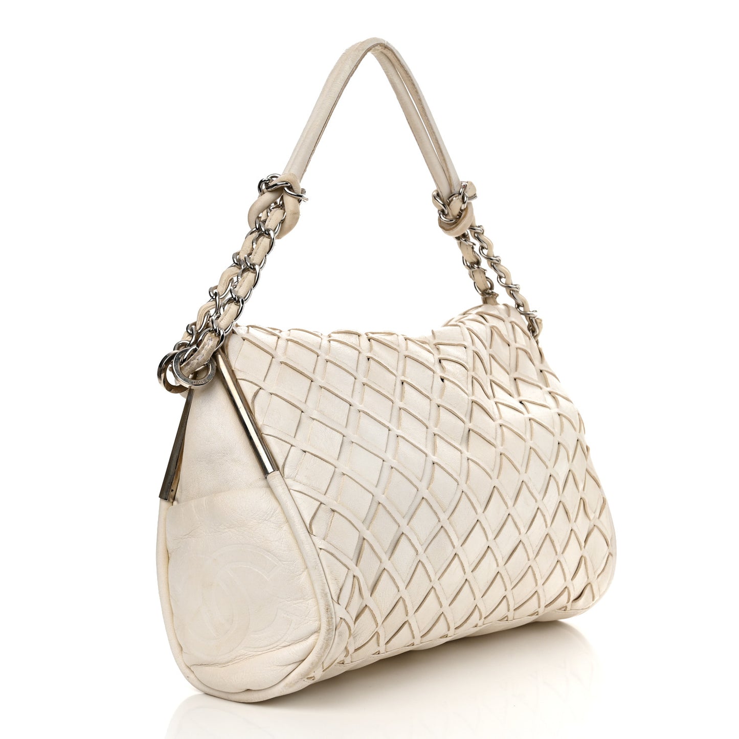 Lambskin Woven Medium Ultimate Soft Sombrero Hobo White
