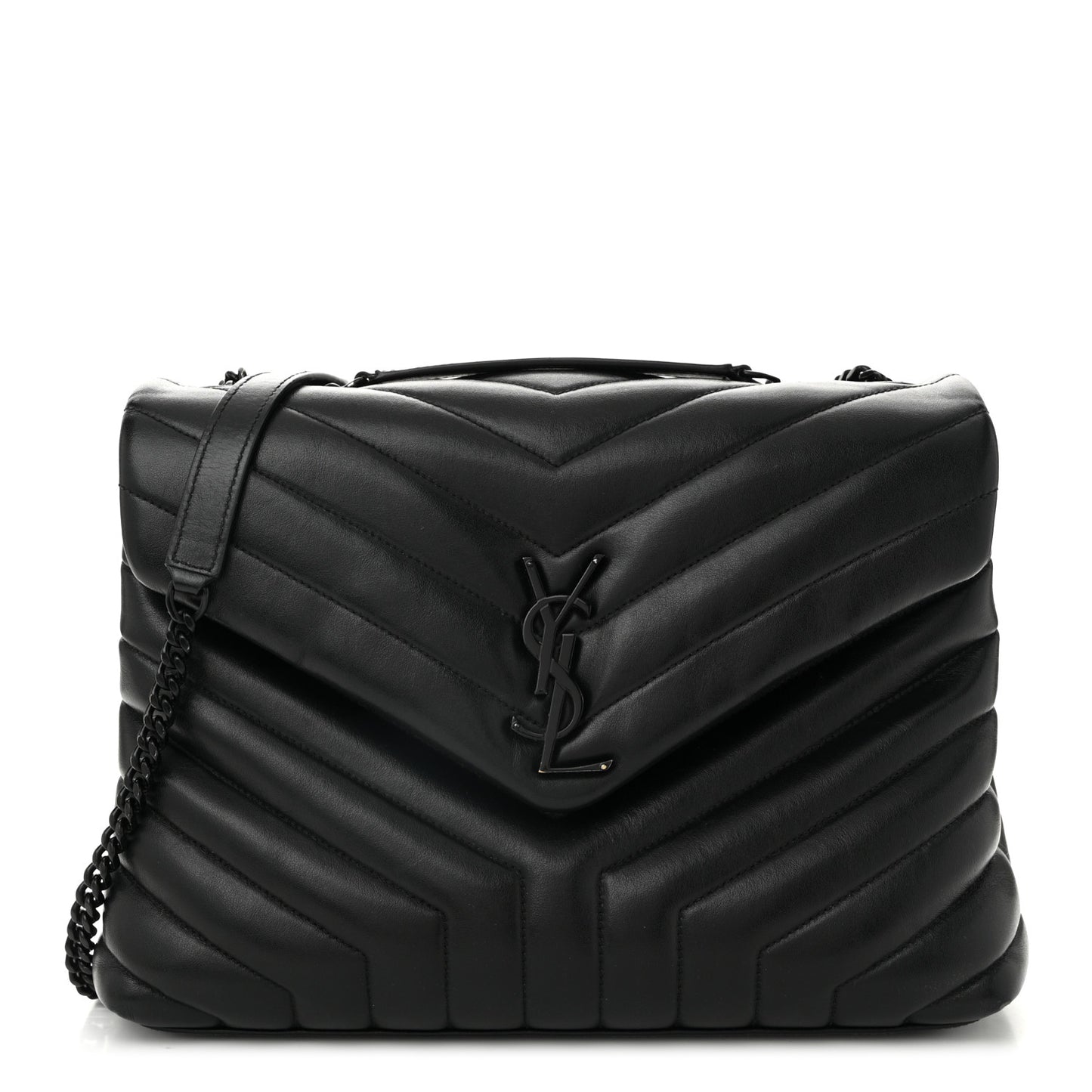 Calfskin Y Quilted Monogram Monochrome Medium Loulou Chain Satchel Black