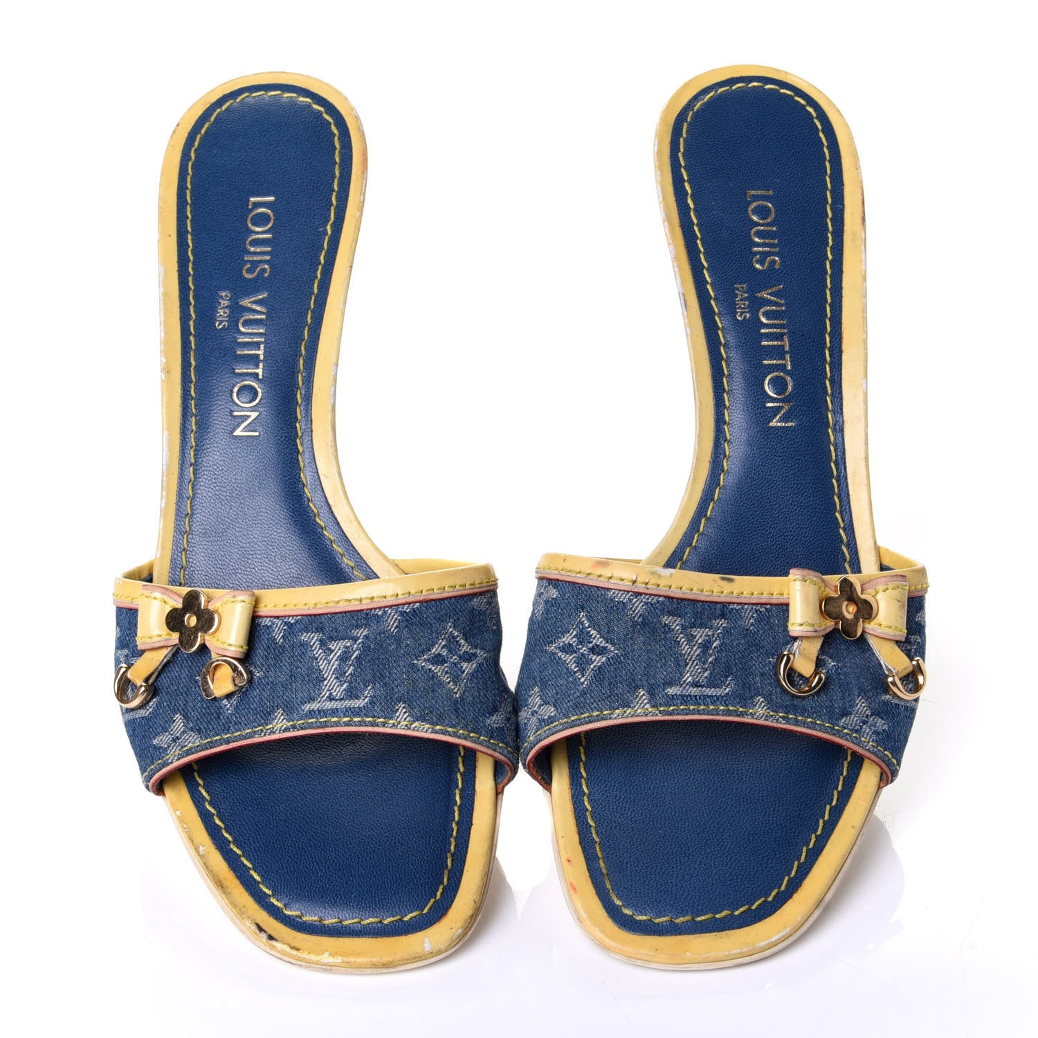 Louis Vuitton Denim Monogram Mules Peep Toe Heels 36.5 5 of 10