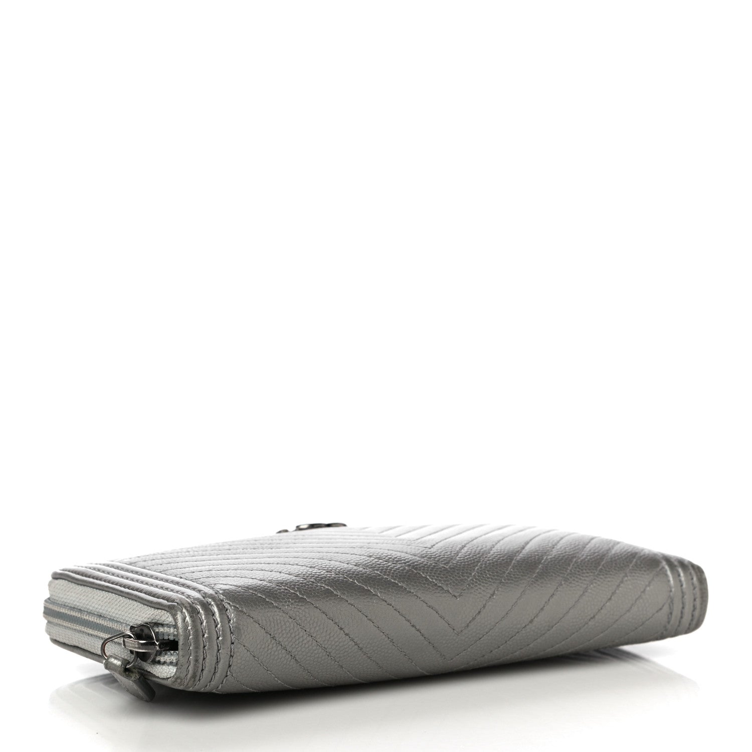 Chanel Metallic Caviar Chevron Quilted Boy Small Zip Around Wallet Silver 4 of 17