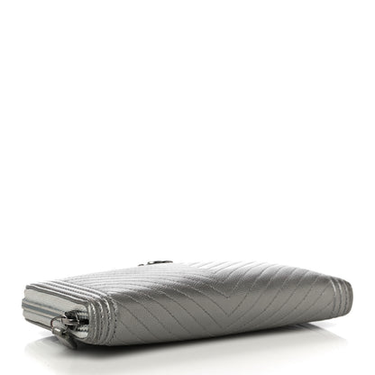 Chanel Metallic Caviar Chevron Quilted Boy Small Zip Around Wallet Silver 4 of 17