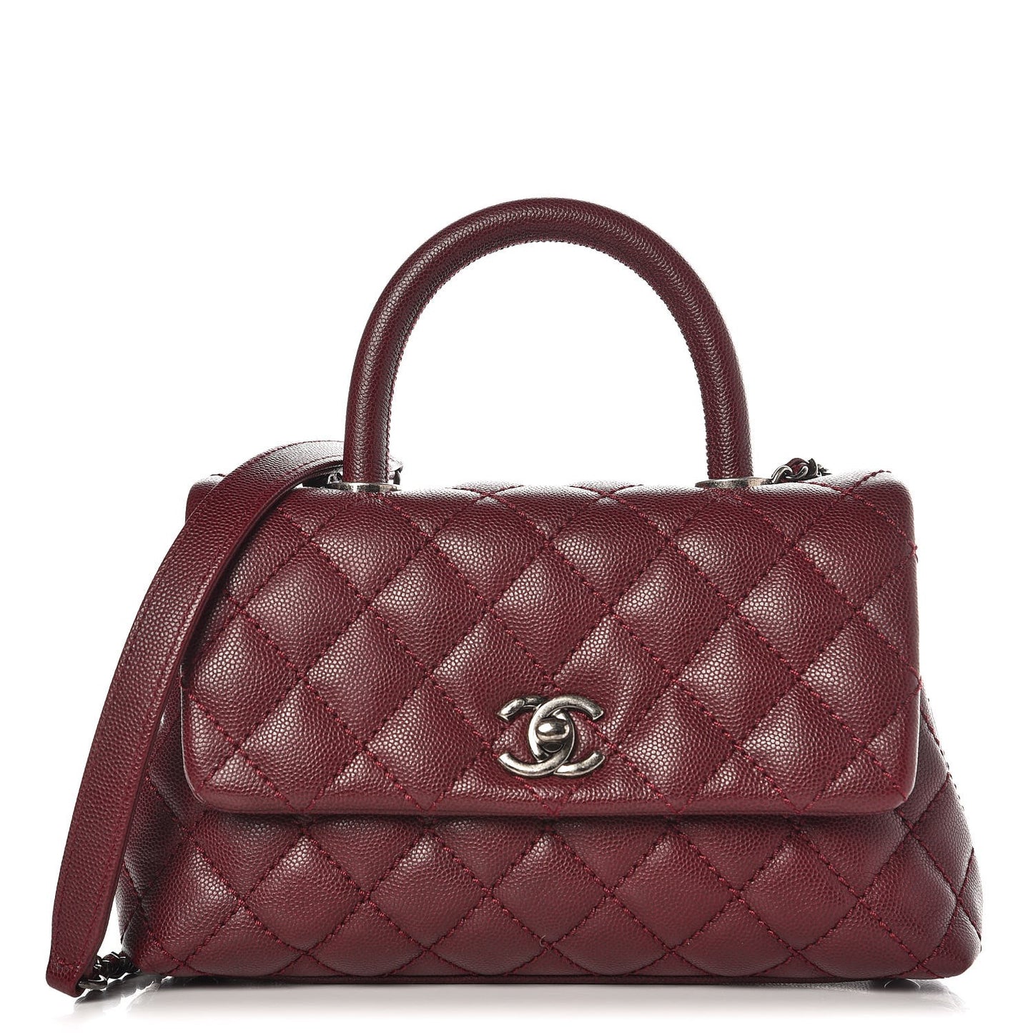 Caviar Quilted Mini Coco Handle Flap Burgundy