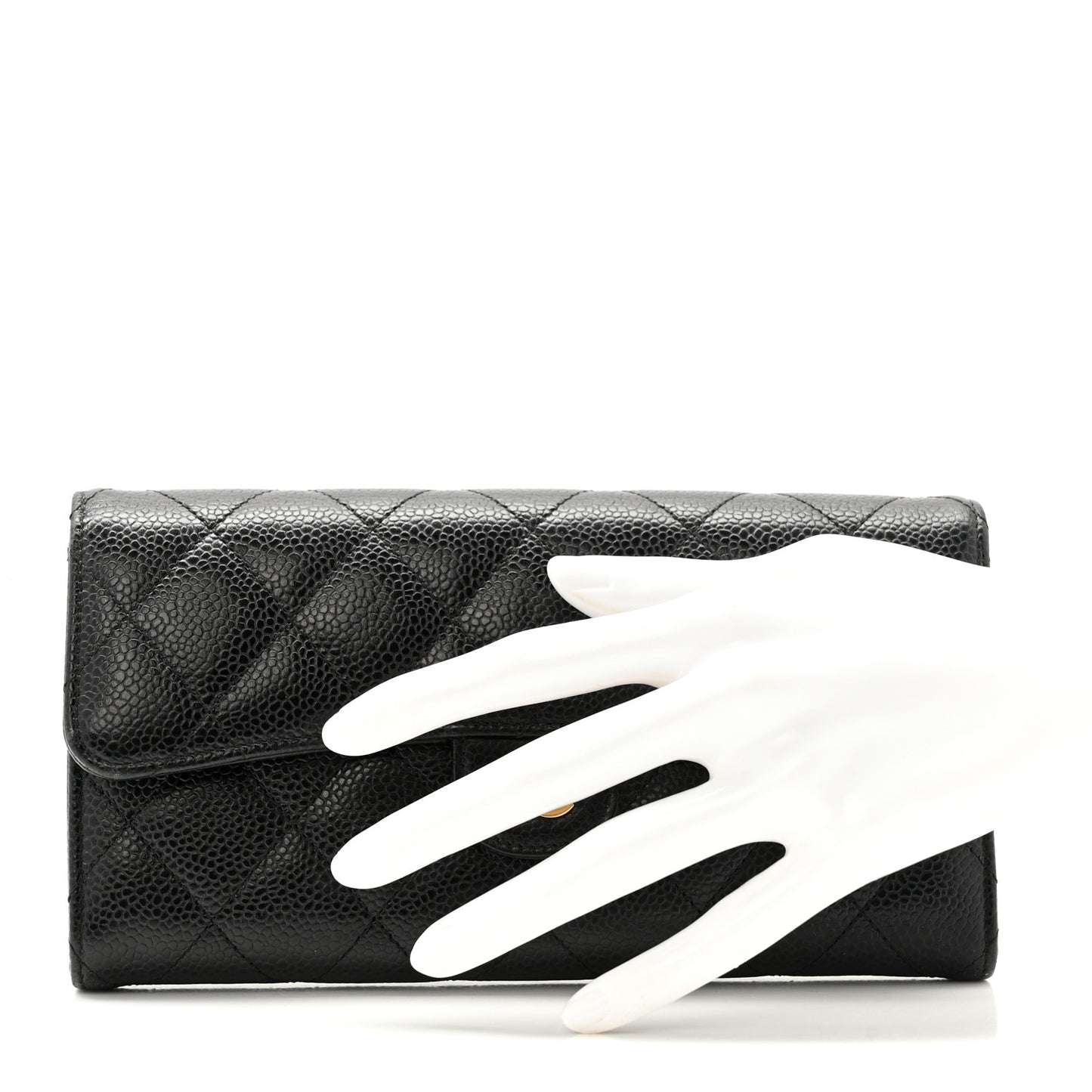Caviar Quilted Large Gusset Flap Wallet Black