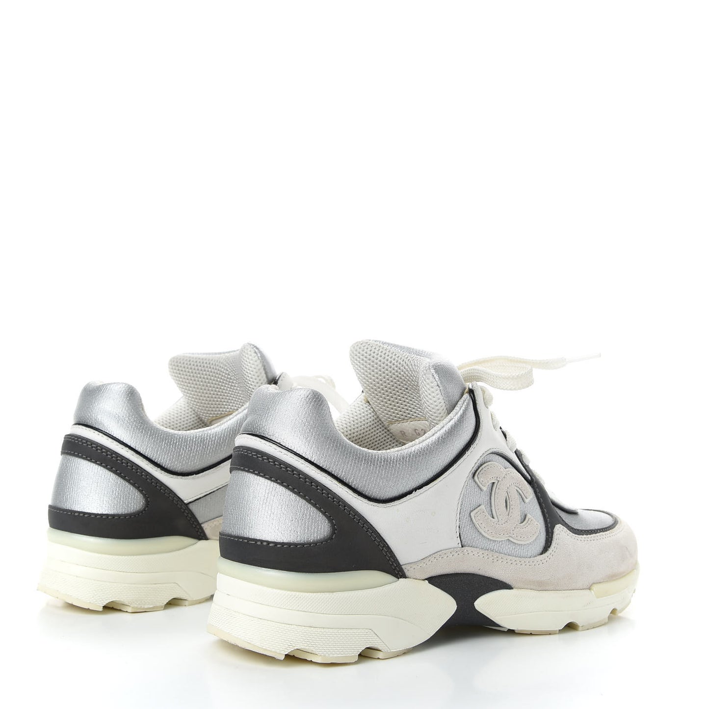 Suede Calfskin CC Sneakers 36 Black White Silver