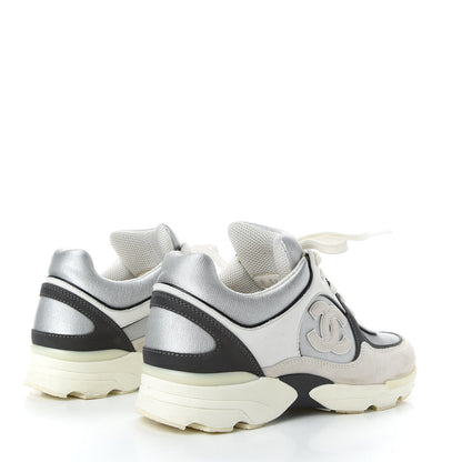 Chanel Suede Calfskin CC Sneakers 36 Black White Silver 4 of 11