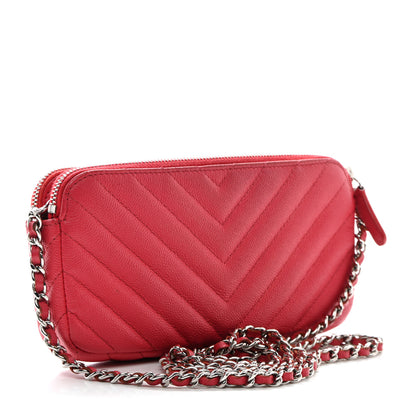 Chanel Caviar Chevron Quilted Small Clutch With Chain Light Red 3 of 15