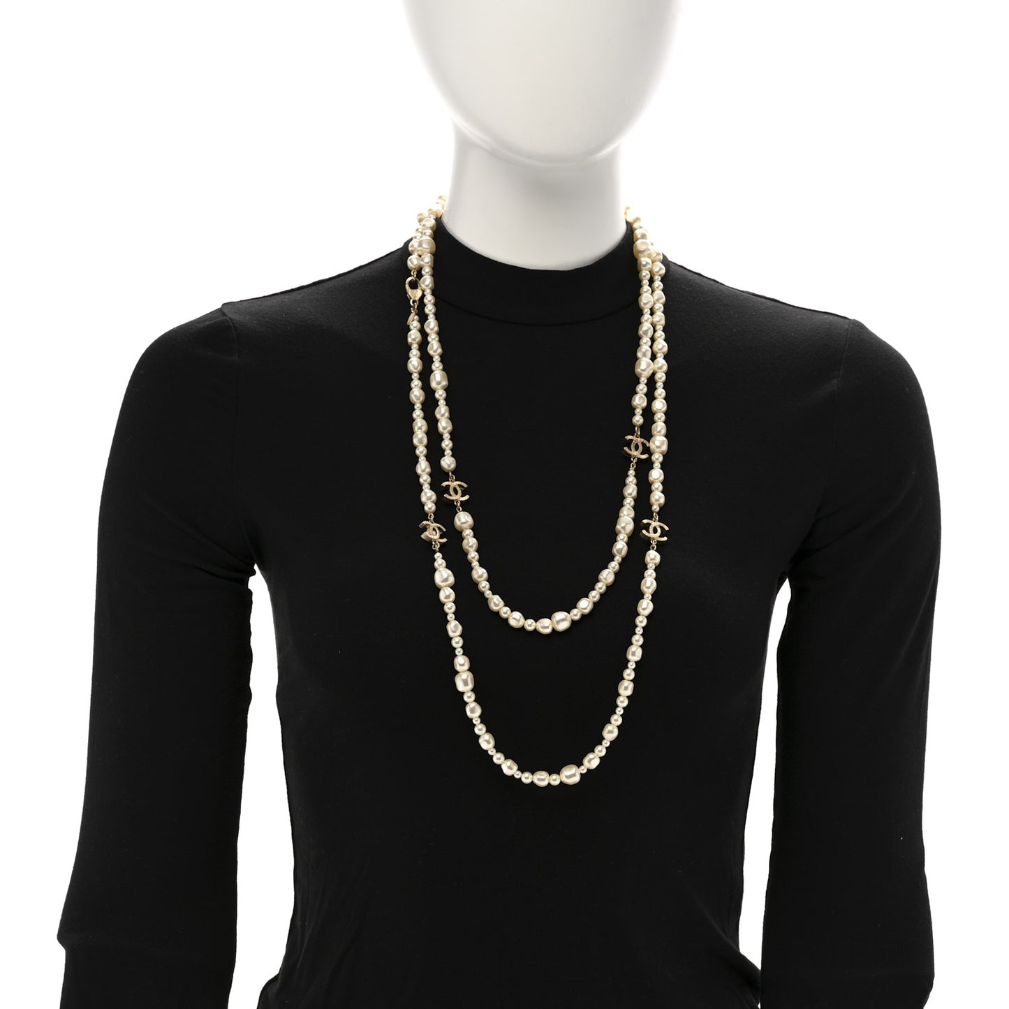 Pearl CC Long Necklace Light Gold