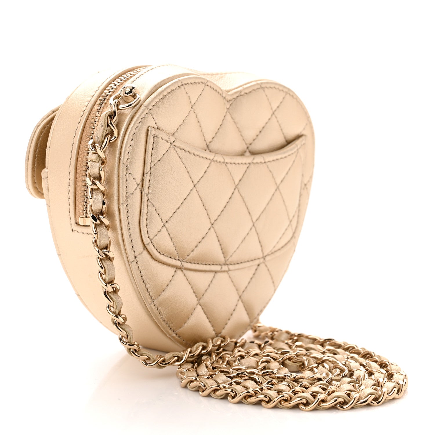 Chanel Metallic Lambskin Quilted CC In Love Heart Clutch With Chain Gold 3 of 10