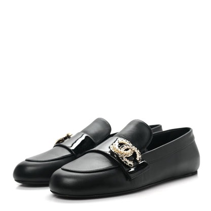 Chanel Patent Calfskin Lambskin Crystal CC Loafers 37.5 Black 3 of 9