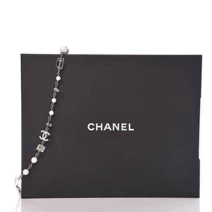 Chanel Crystal Bead CC Necklace Silver White 5 of 5