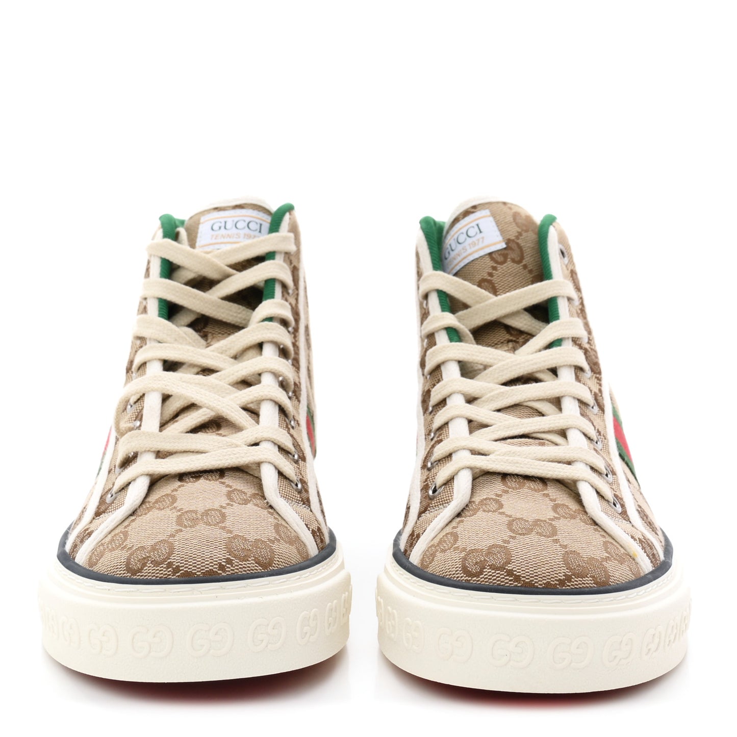 GG Monogram Web Womens 1977 Tennis High Top Sneakers 41 Beige Ebony Mystic White