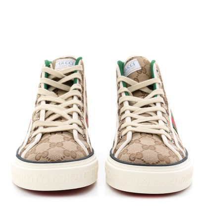 Gucci GG Monogram Web Womens 1977 Tennis High Top Sneakers 41 Beige Ebony Mystic White 3 of 9