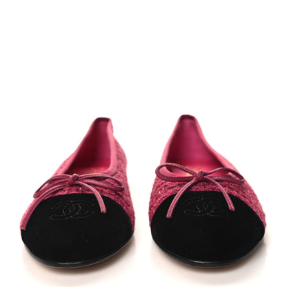 Chanel Tweed Velvet Cap Toe Ballerina Flats 37.5 Fuchsia Silver Black 2 of 9