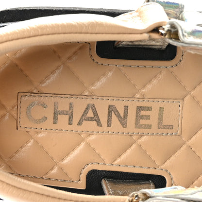 Chanel Lambskin Logo Platform Sandals 41 Beige Gold White 7 of 8