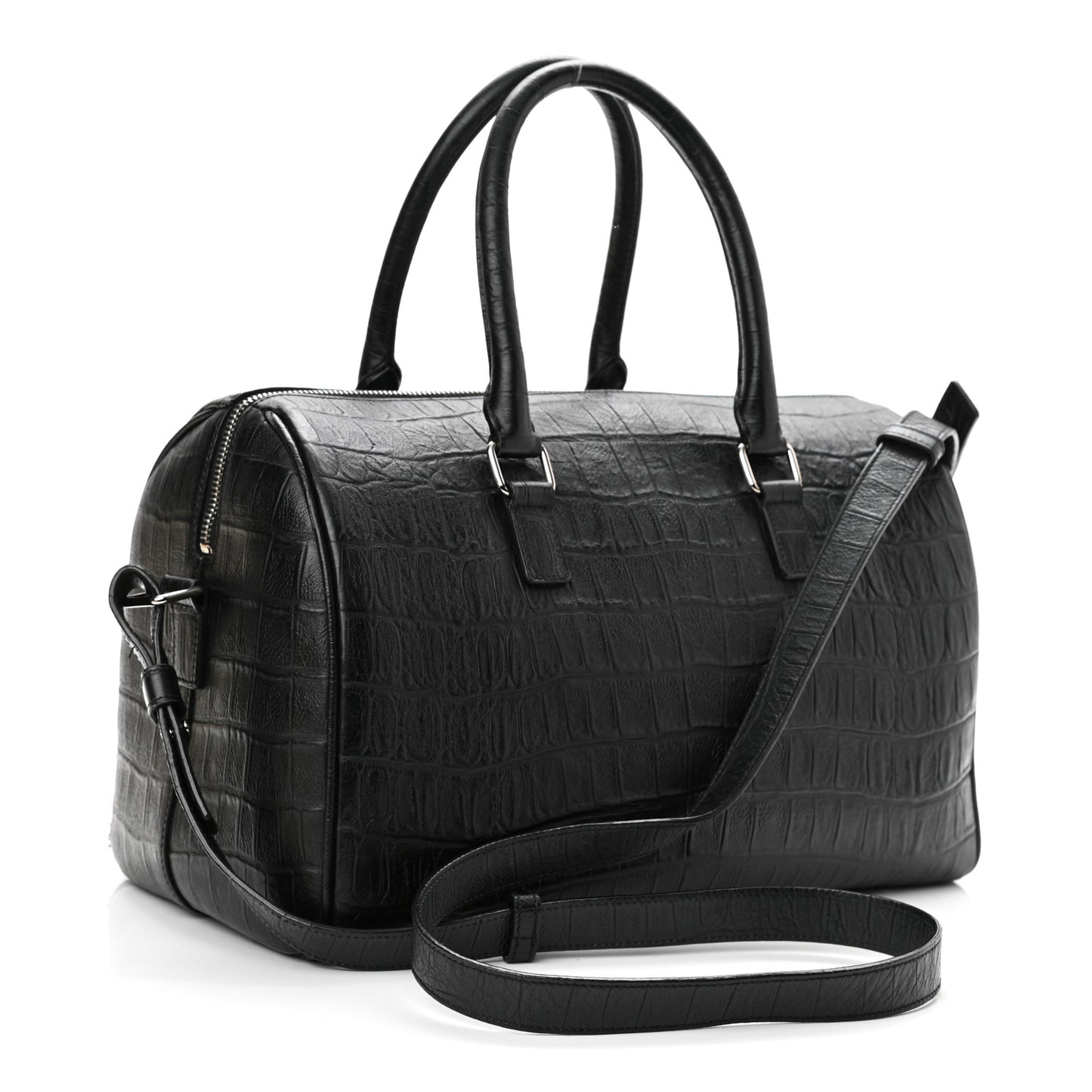 Calfskin Crocodile Embossed Classic Duffle Bag Black
