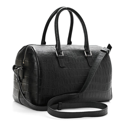 Saint Laurent Calfskin Crocodile Embossed Classic Duffle Bag Black 3 of 11