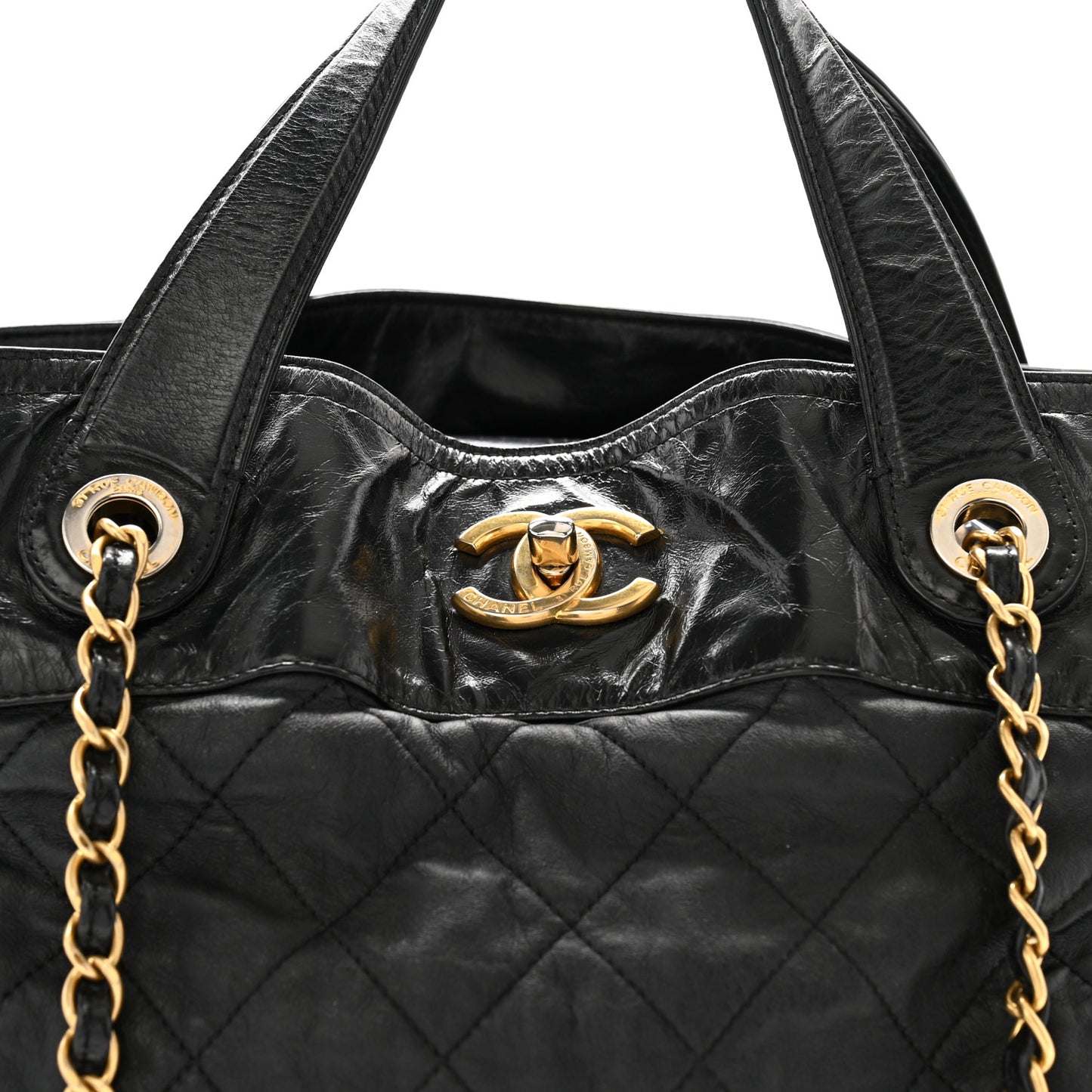 Iridescent Calfskin Quilted Large In The Mix Tote Black