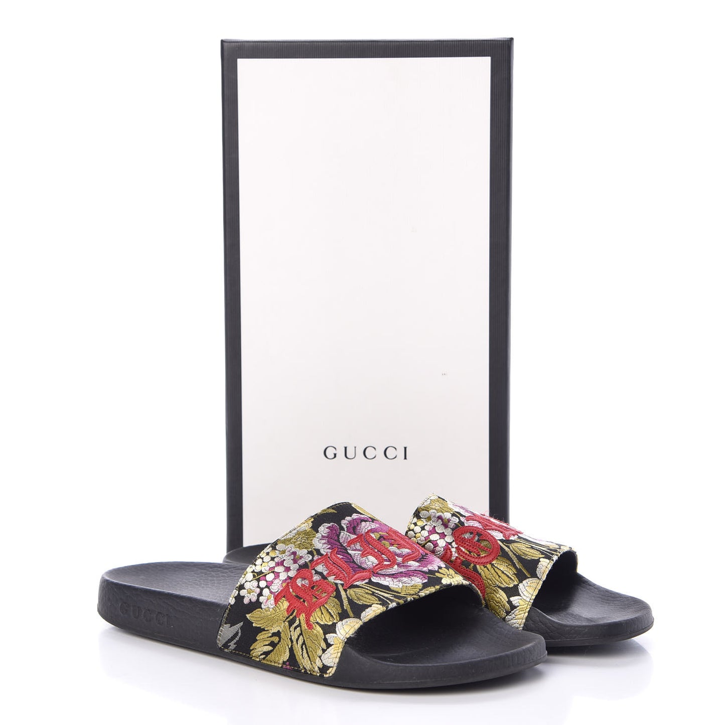 Jacquard Floral Blind for Love Slide Sandals 39 Black Multicolor