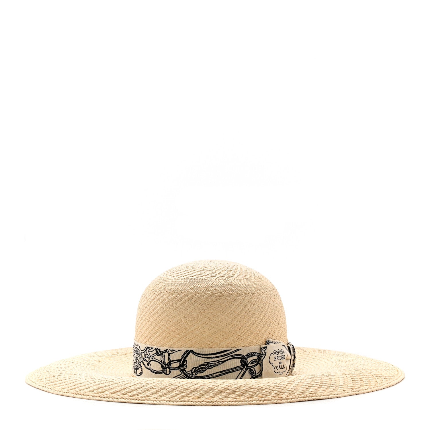Hermes Straw Brides De Gala Panama Carrousel Hat 56 Naturel Ecru Black 6 of 10