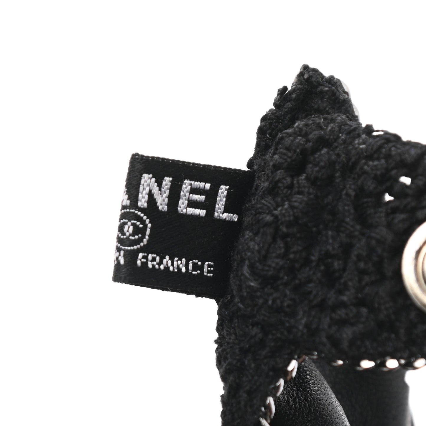 Lambskin Crochet Chain CC Fingerless Gloves 7 Black