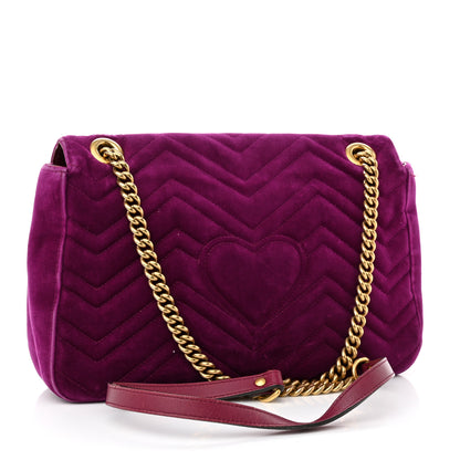 Gucci Velvet Matelasse Loved Embroidered Medium GG Marmont Shoulder Bag Fuchsia Violet Cyclamen 3 of 13