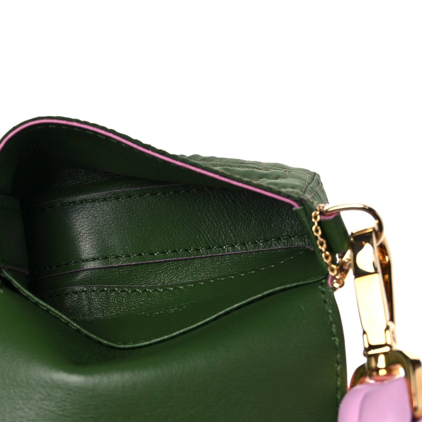 Nylon Nappa FF Stitched Nano Baguette Maxi Handle Charm Green Pink
