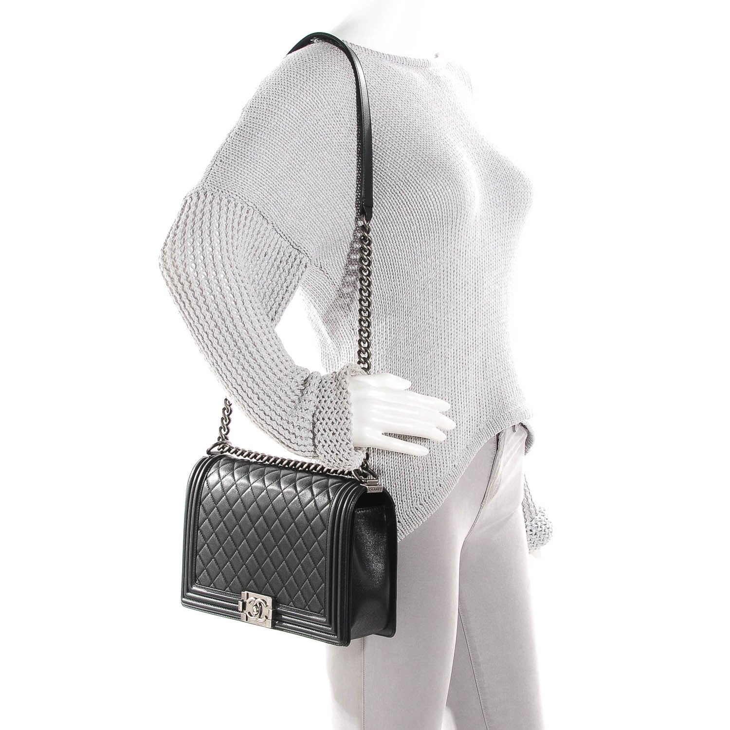 Chanel Metallic Calfskin Quilted New Medium Boy Flap Black 2 of 9