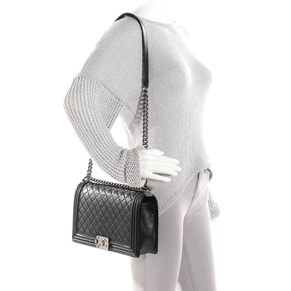 Chanel Metallic Calfskin Quilted New Medium Boy Flap Black 2 of 9