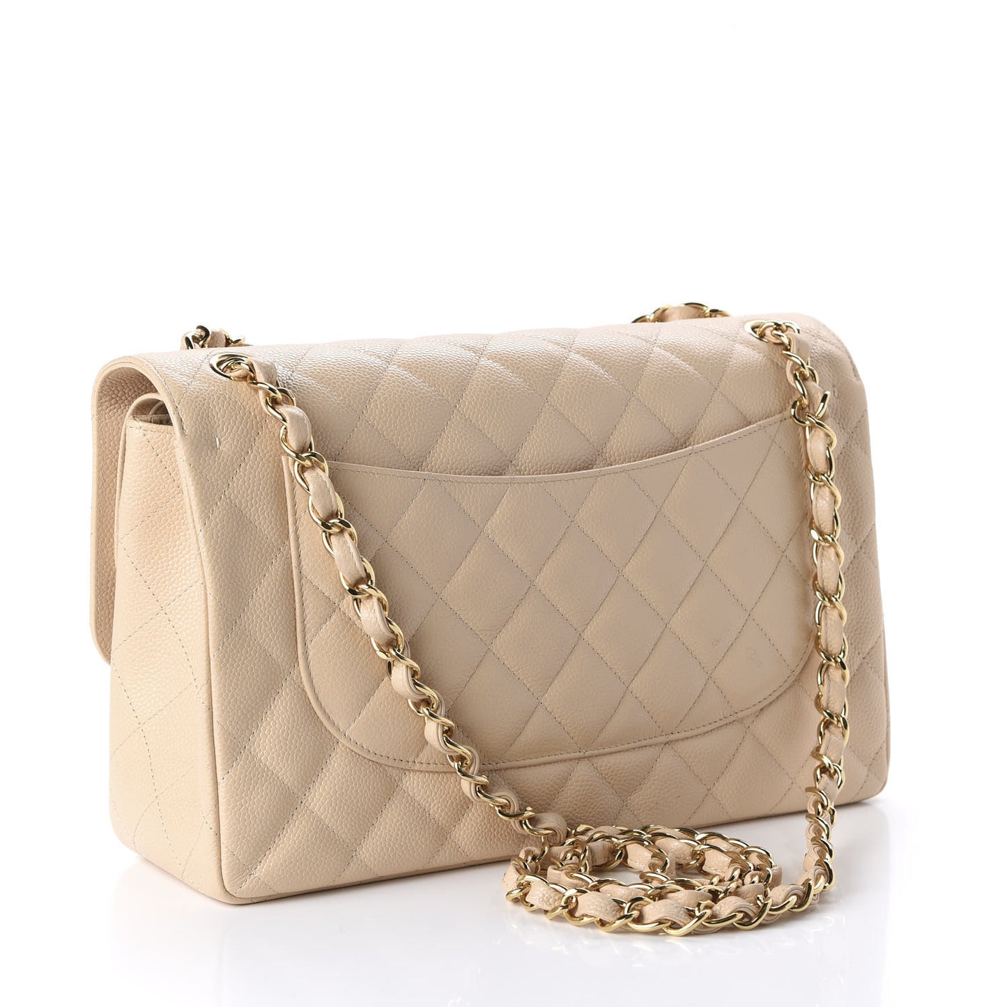 Caviar Quilted Jumbo Double Flap Beige Clair