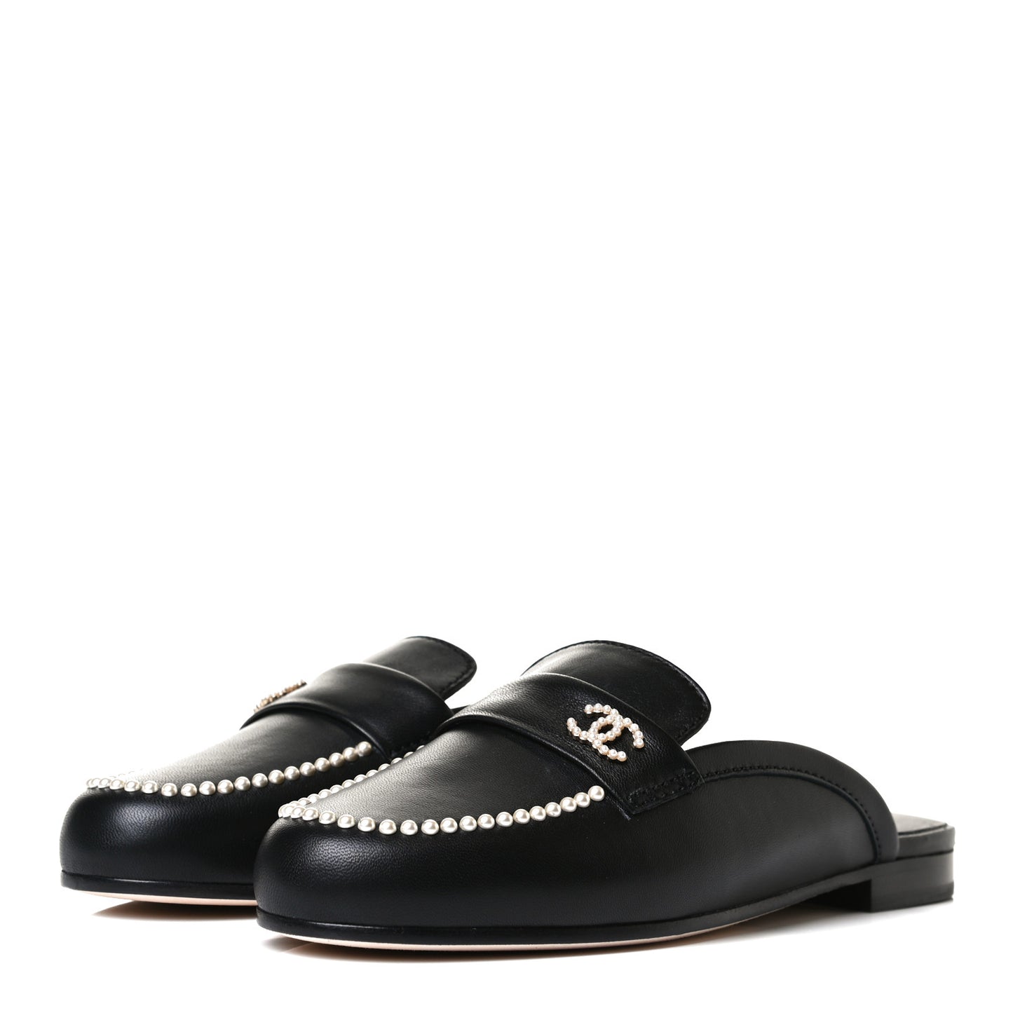 Lambskin Pearl CC Mules 36 Black