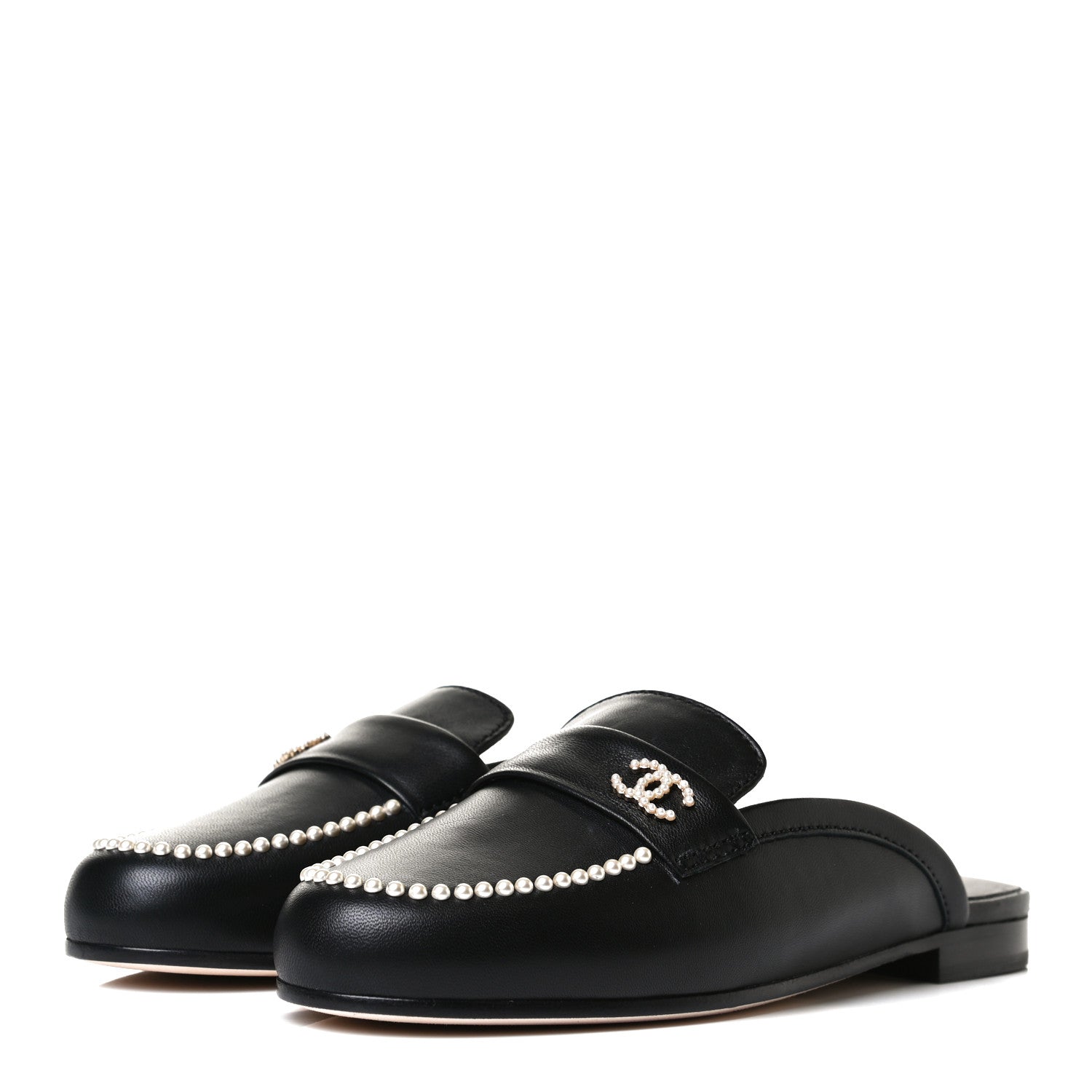 Chanel Lambskin Pearl CC Mules 36 Black 3 of 11