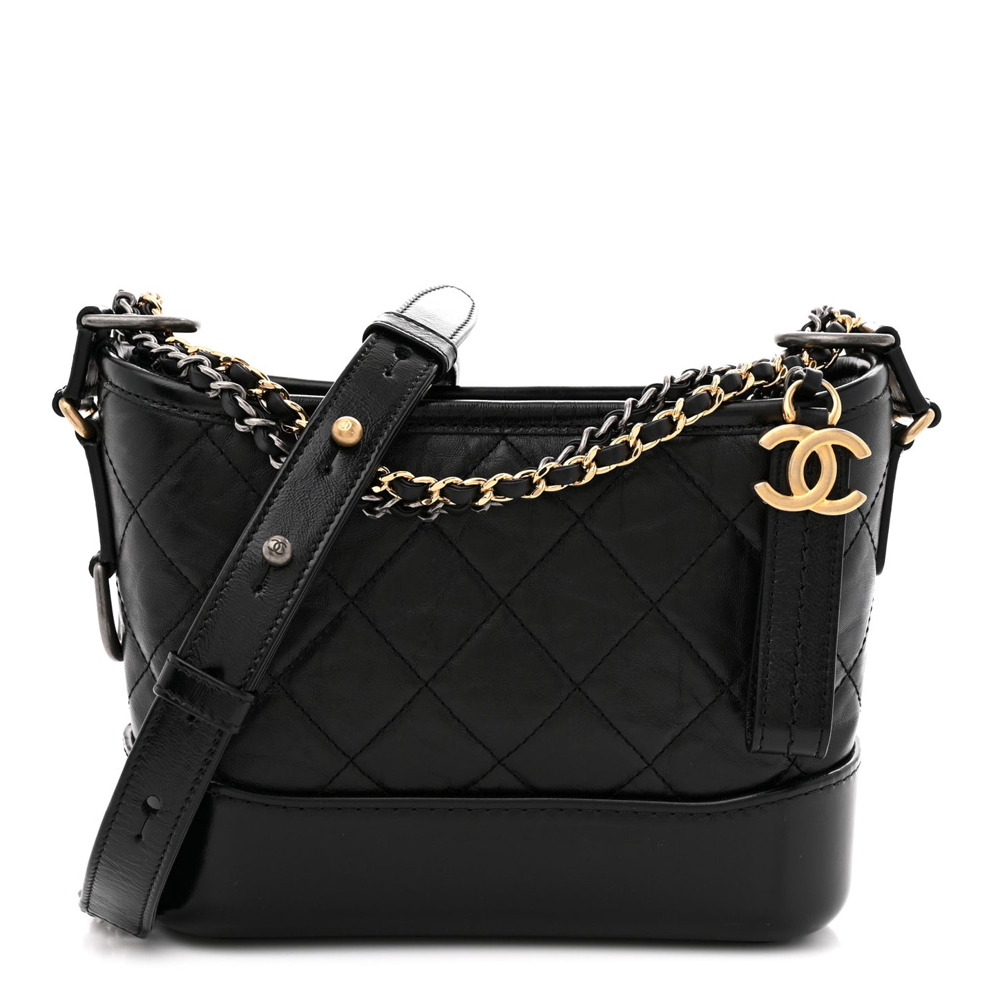 Aged Calfskin Quilted Small Gabrielle Hobo Black