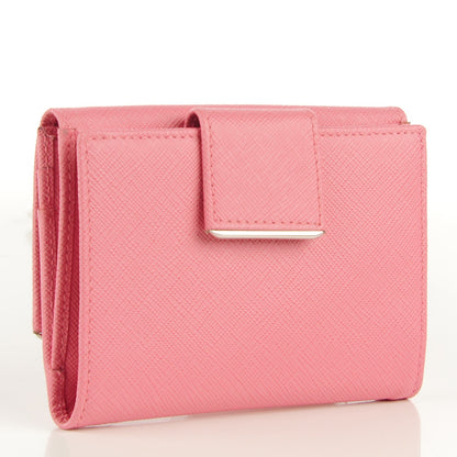Prada Saffiano Compact Metal Bar Flap Wallet Petalo 3 of 8