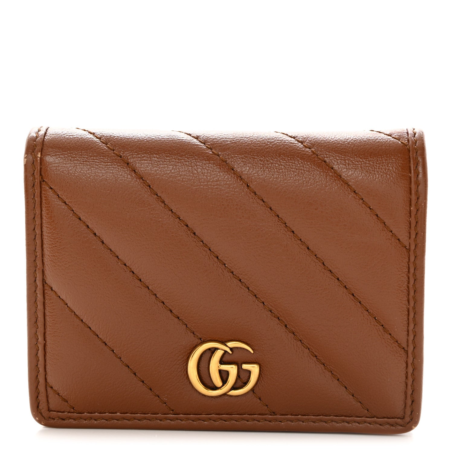 Gucci Azalea Calfskin Matelasse Diagonal GG Marmont Card Case Wallet Cuir 1 of 7