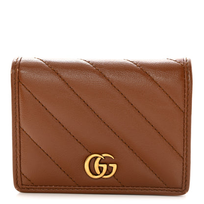 Gucci Azalea Calfskin Matelasse Diagonal GG Marmont Card Case Wallet Cuir 1 of 7
