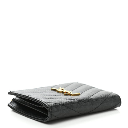Saint Laurent Grain De Poudre Matelasse Chevron Monogram Zipped Card Case Black 4 of 9