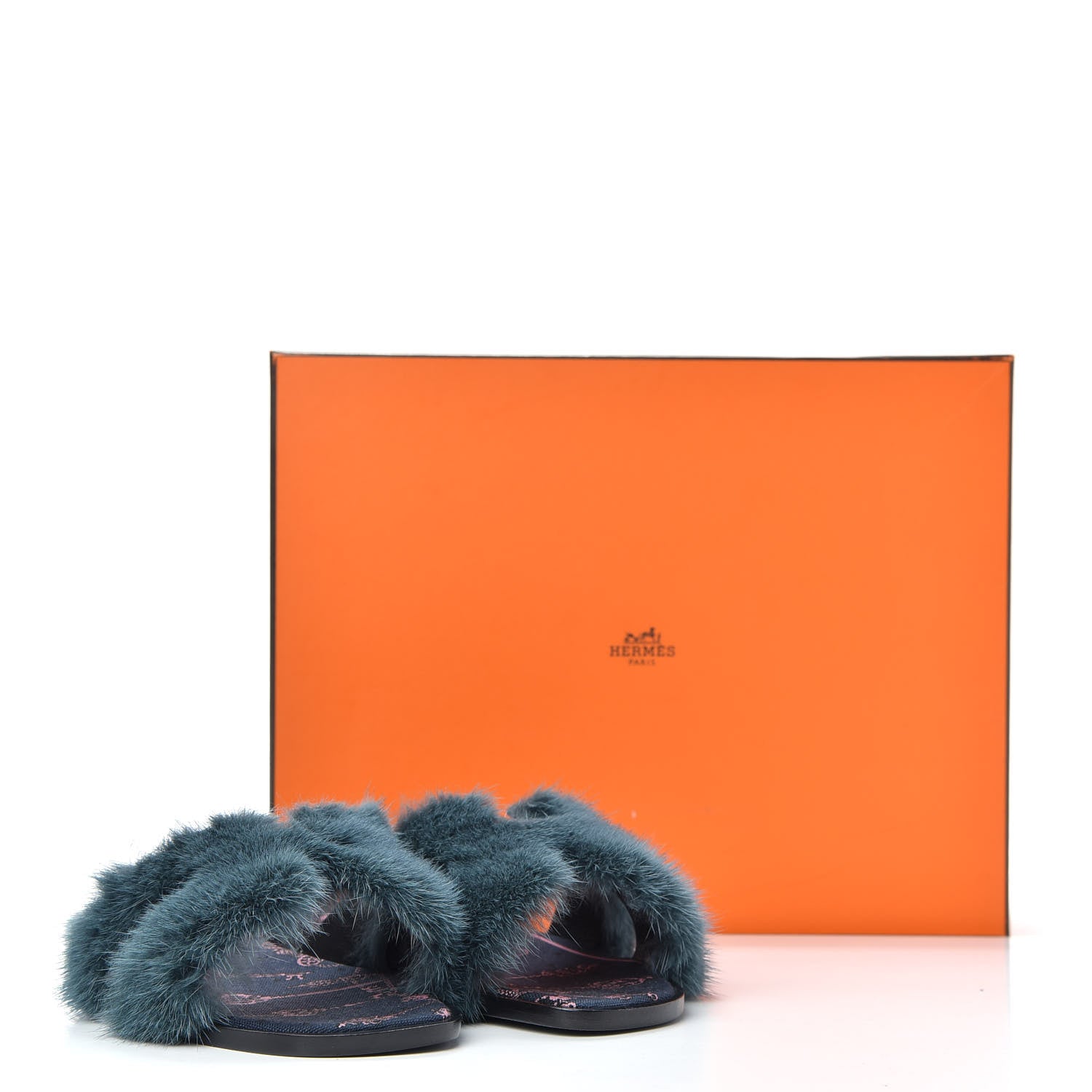 Hermes Mink Fur Oran Sandals 36 Bleu Paon 11 of 11
