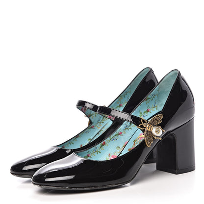 Gucci Vernice Crystal Lois Bee Mary Jane Pumps 37 Black 3 of 13